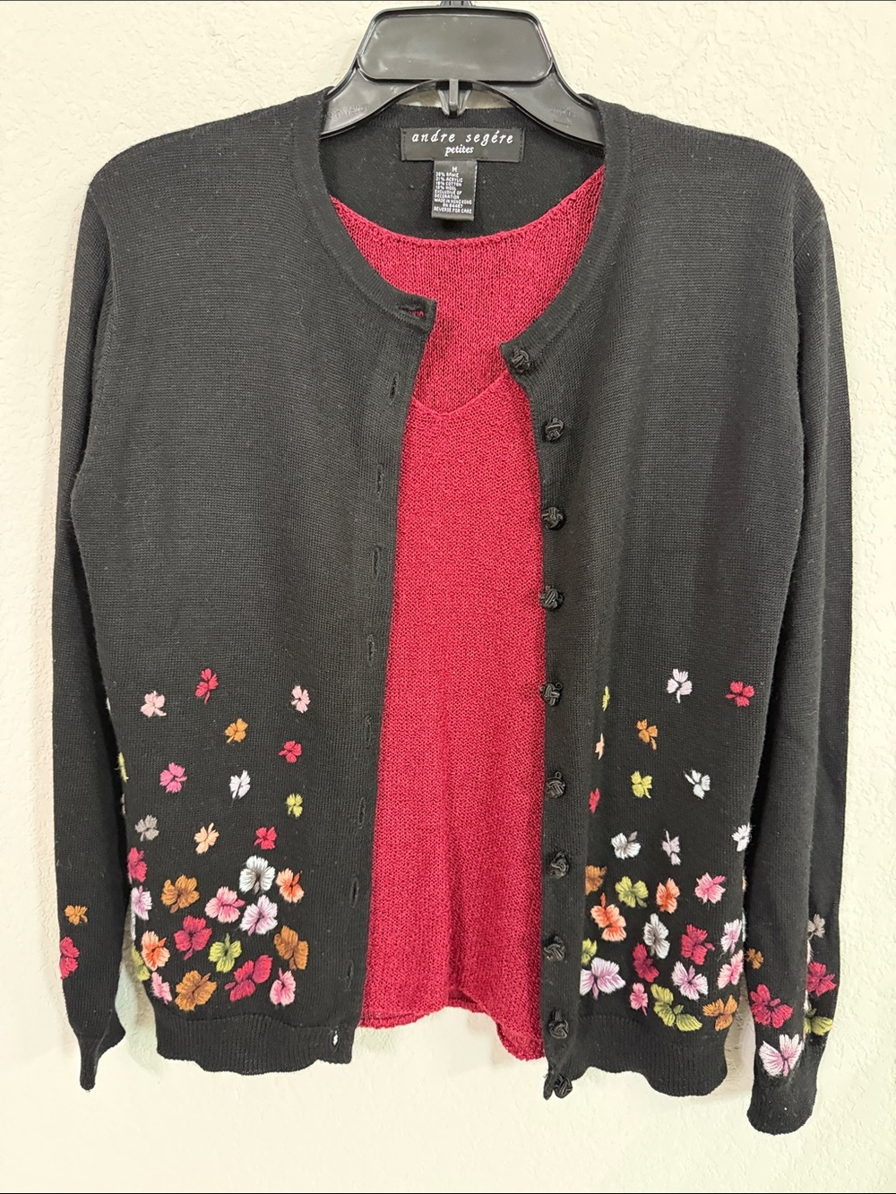Vintage Andre Segere Floral Embroidered Cardigan Twin Set